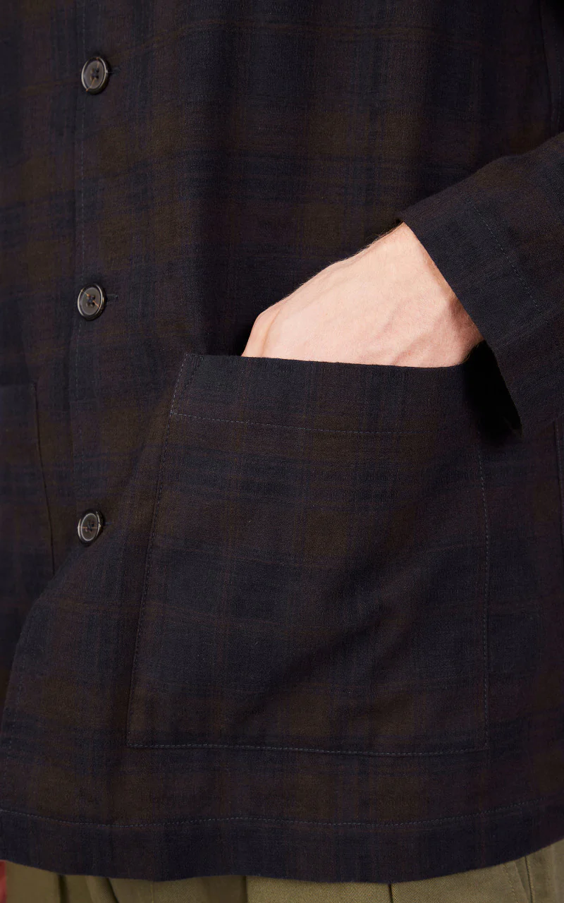 Universal Works Easy Overshirt Navy/Brown - Image 7