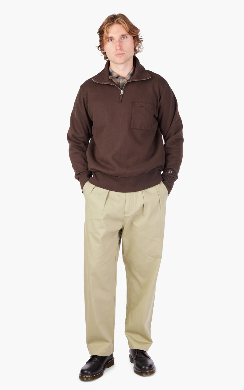 Universal Works Half Zip Sweatshirt Brushback Brown - Image 2