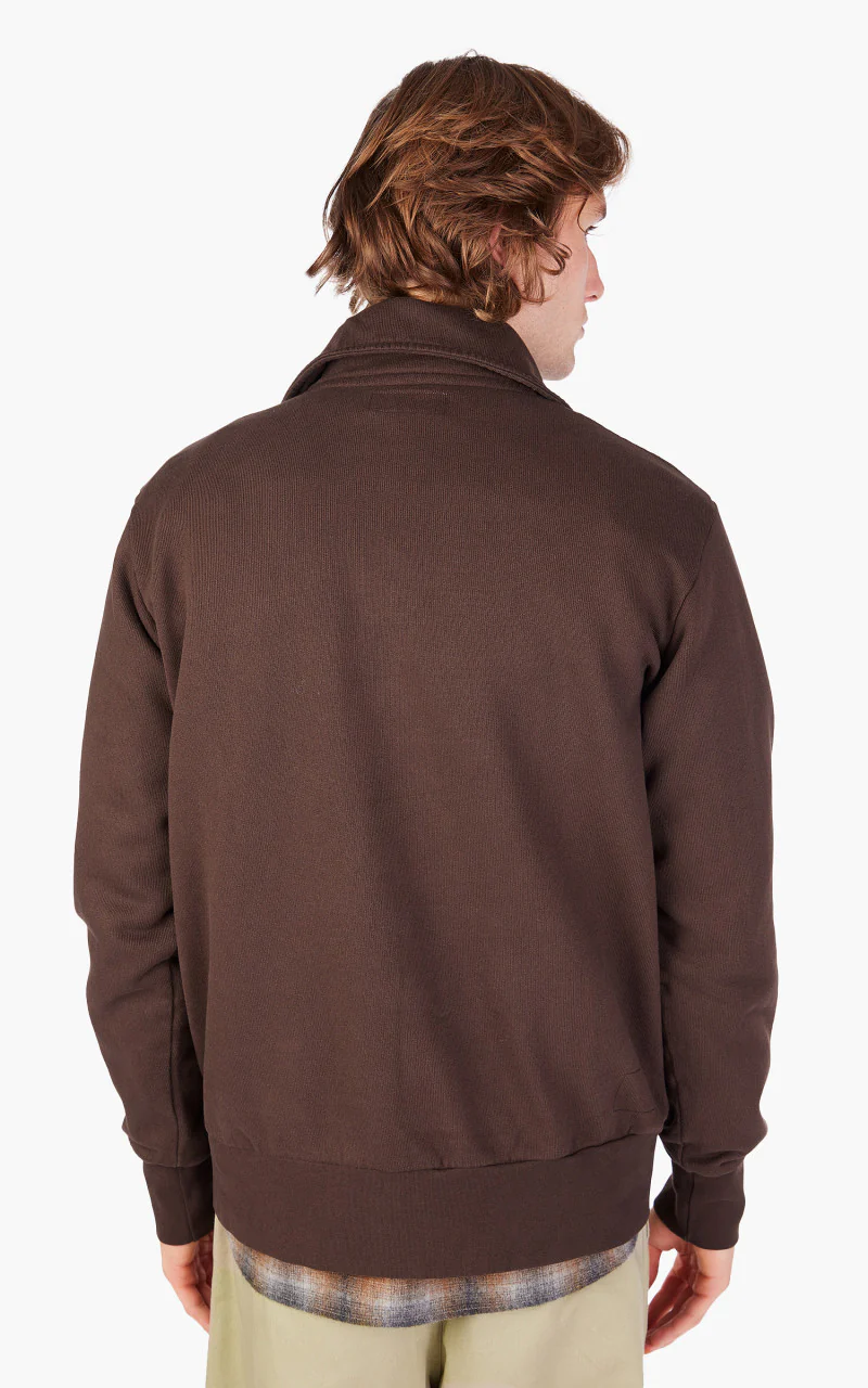 Universal Works Half Zip Sweatshirt Brushback Brown - Image 6
