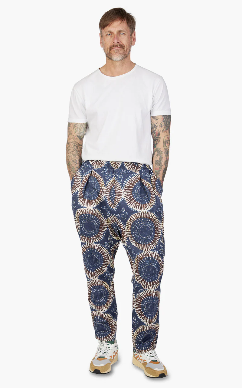 Universal Works Kyoto Work Pant Hookoh Print Navy - Image 2