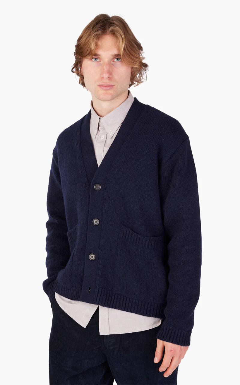 Universal Works Langdale Cardigan Eco Wool Navy - Image 4