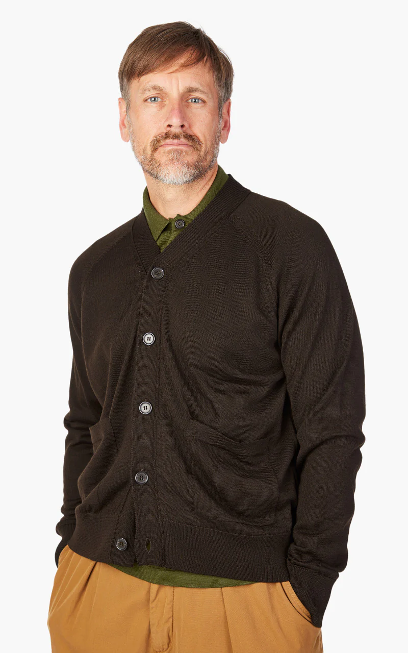 Universal Works Loose Cardigan Merino Knit Brown - Image 4