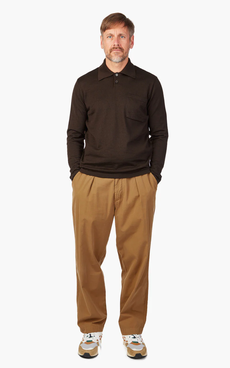 Universal Works Loose Polo Merino Knit Brown - Image 2