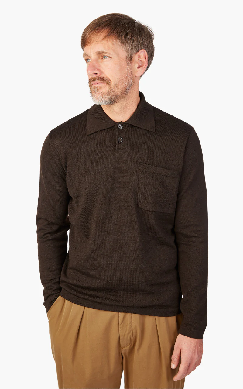 Universal Works Loose Polo Merino Knit Brown - Image 4