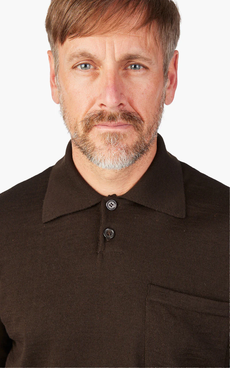 Universal Works Loose Polo Merino Knit Brown - Image 6