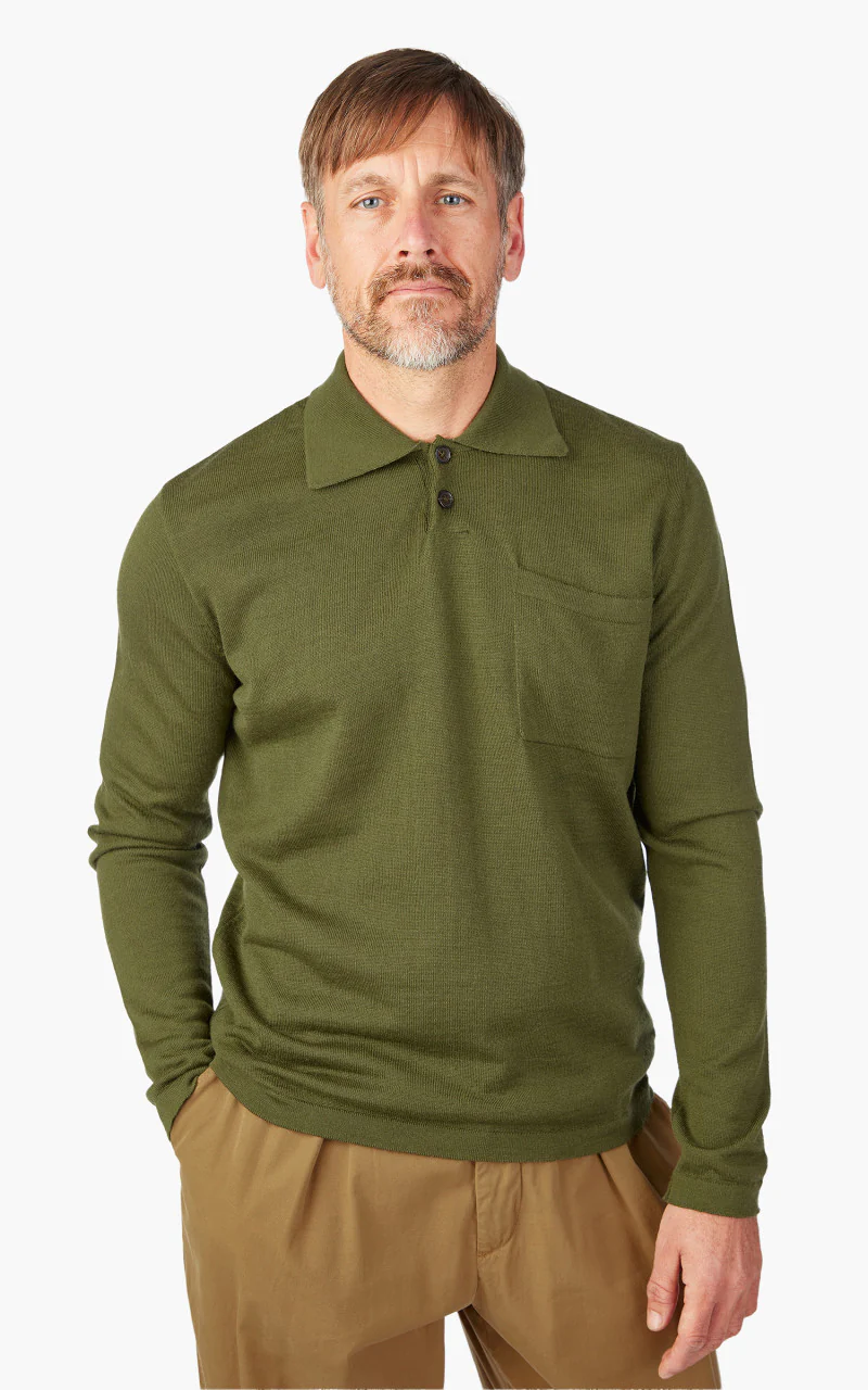 Universal Works Loose Polo Merino Knit Olive - Image 2