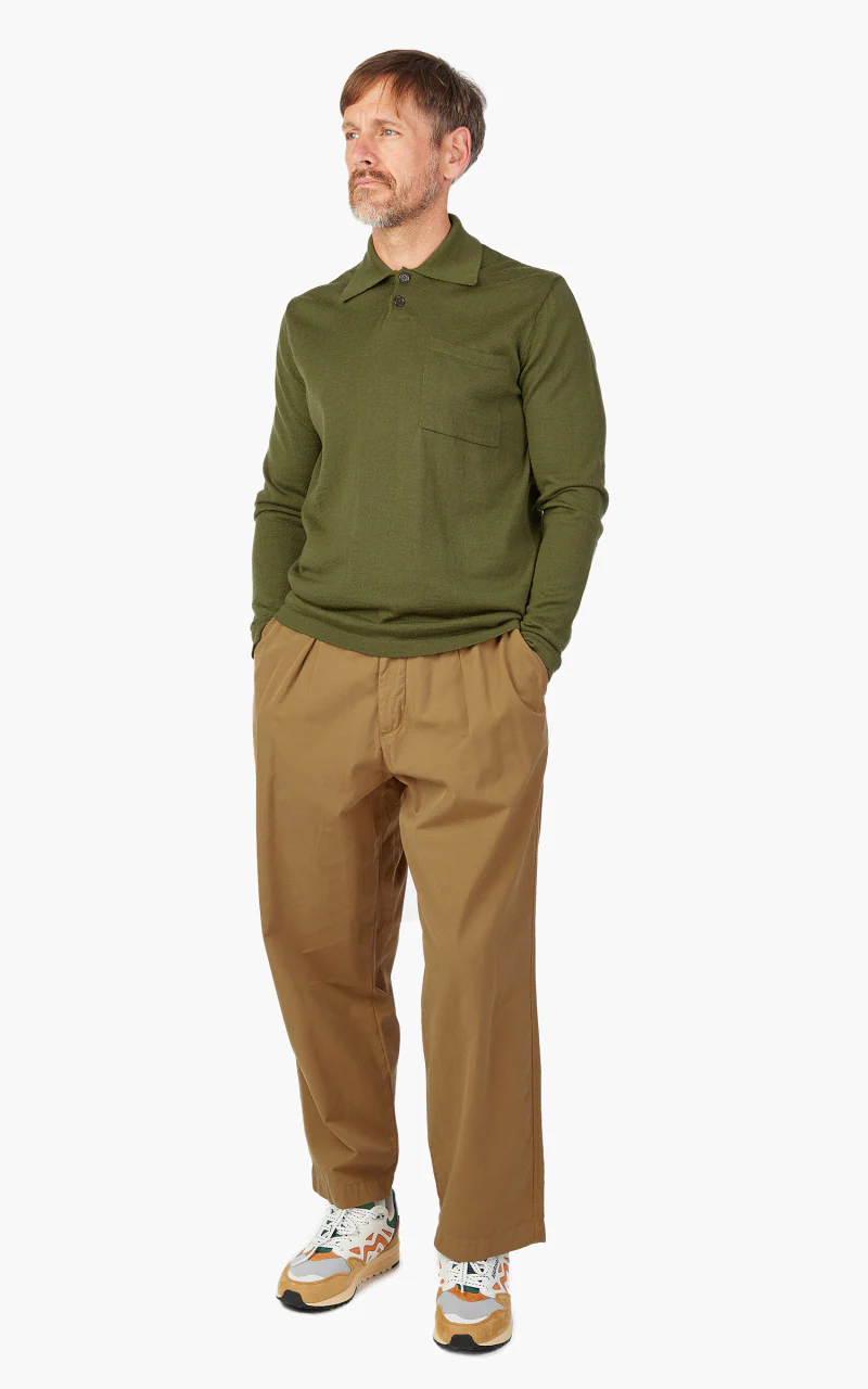 Universal Works Loose Polo Merino Knit Olive - Image 4