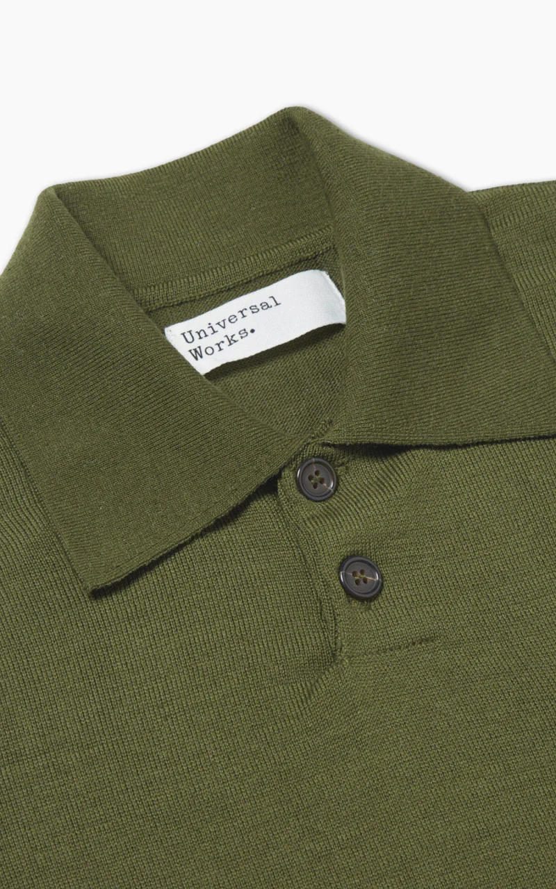 Universal Works Loose Polo Merino Knit Olive - Image 5