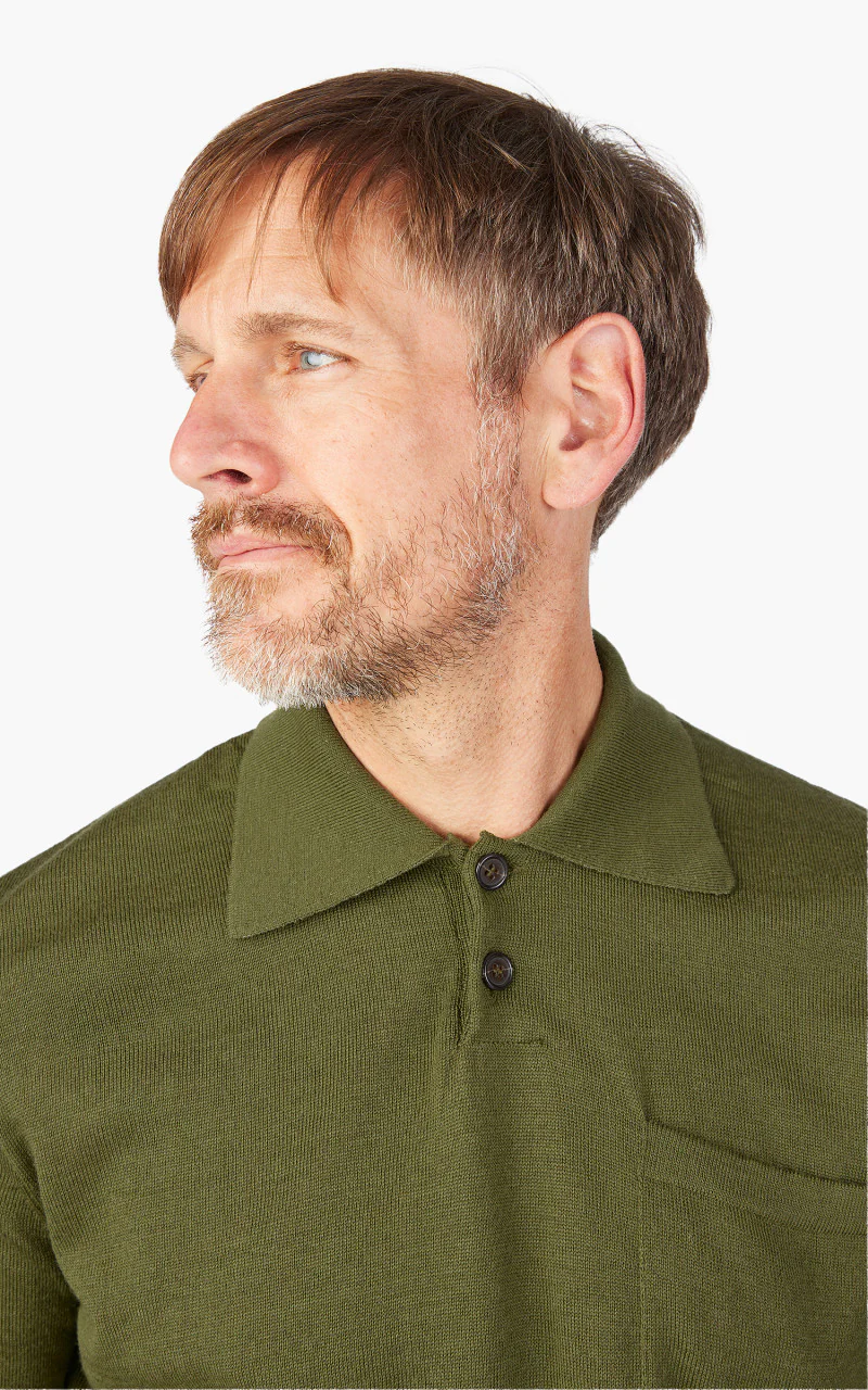 Universal Works Loose Polo Merino Knit Olive - Image 6