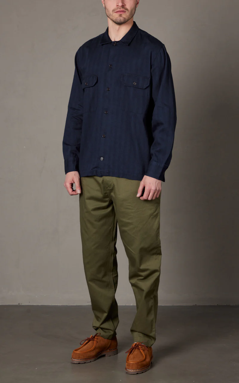 Universal Works L/S Utility Shirt Herringbone Denim Indigo - Image 2