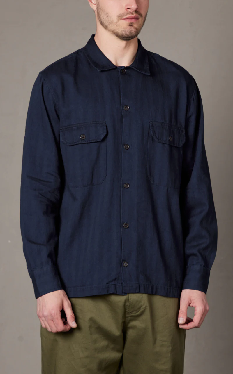 Universal Works L/S Utility Shirt Herringbone Denim Indigo - Image 3