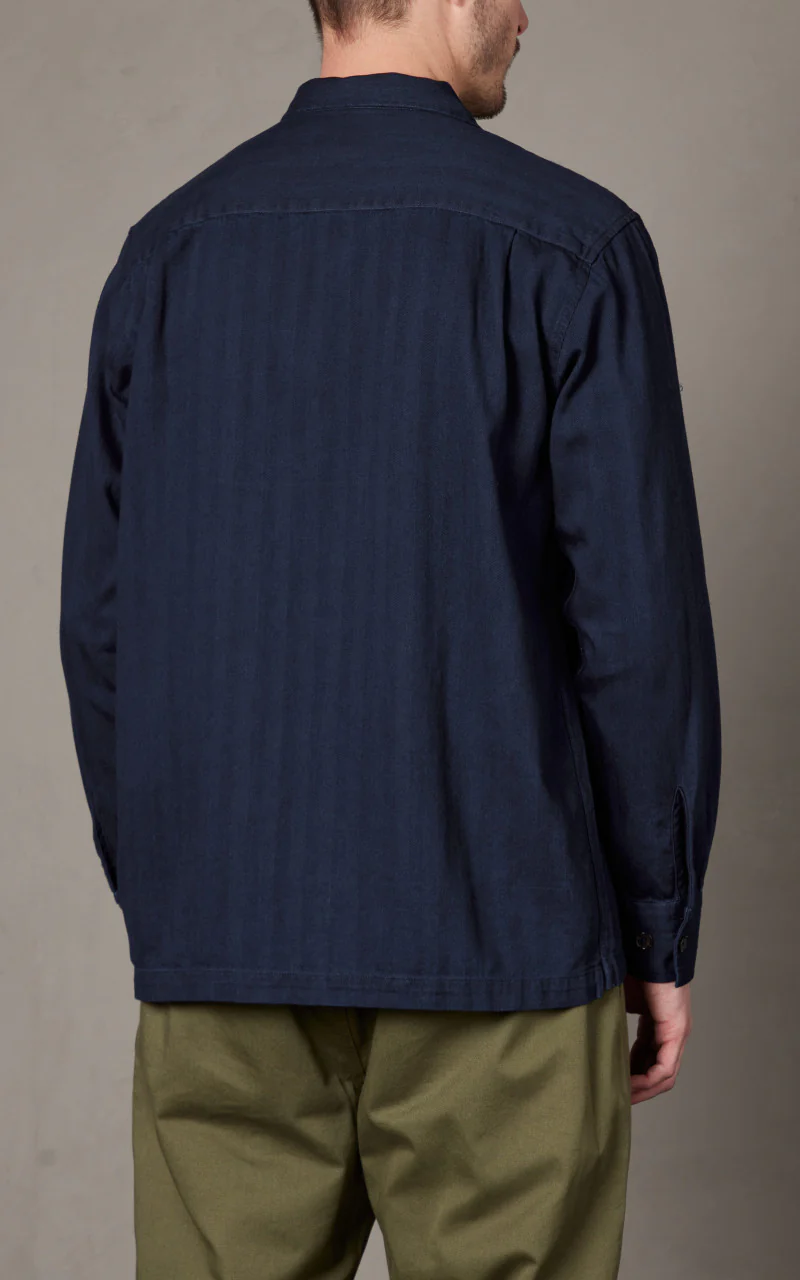 Universal Works L/S Utility Shirt Herringbone Denim Indigo - Image 4