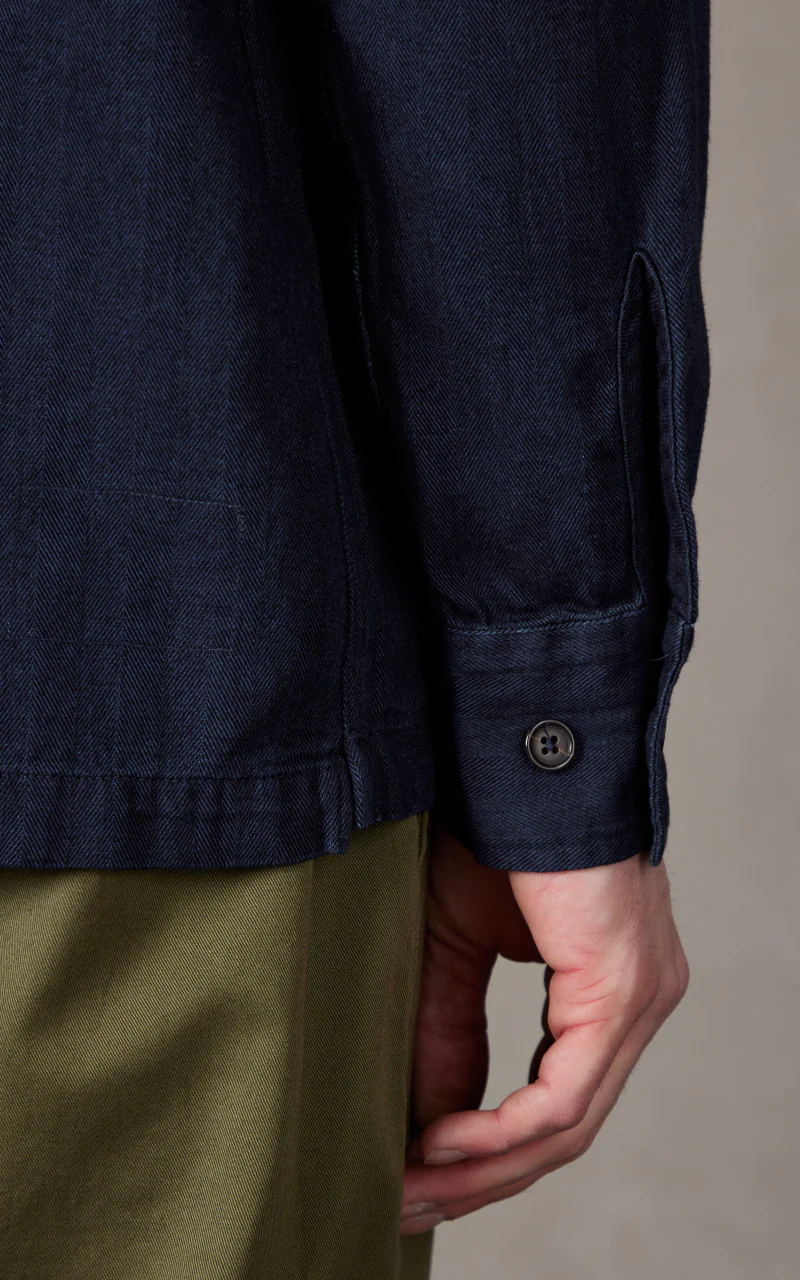 Universal Works L/S Utility Shirt Herringbone Denim Indigo - Image 6
