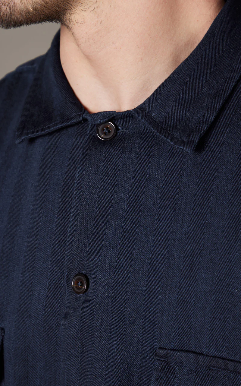Universal Works L/S Utility Shirt Herringbone Denim Indigo - Image 7