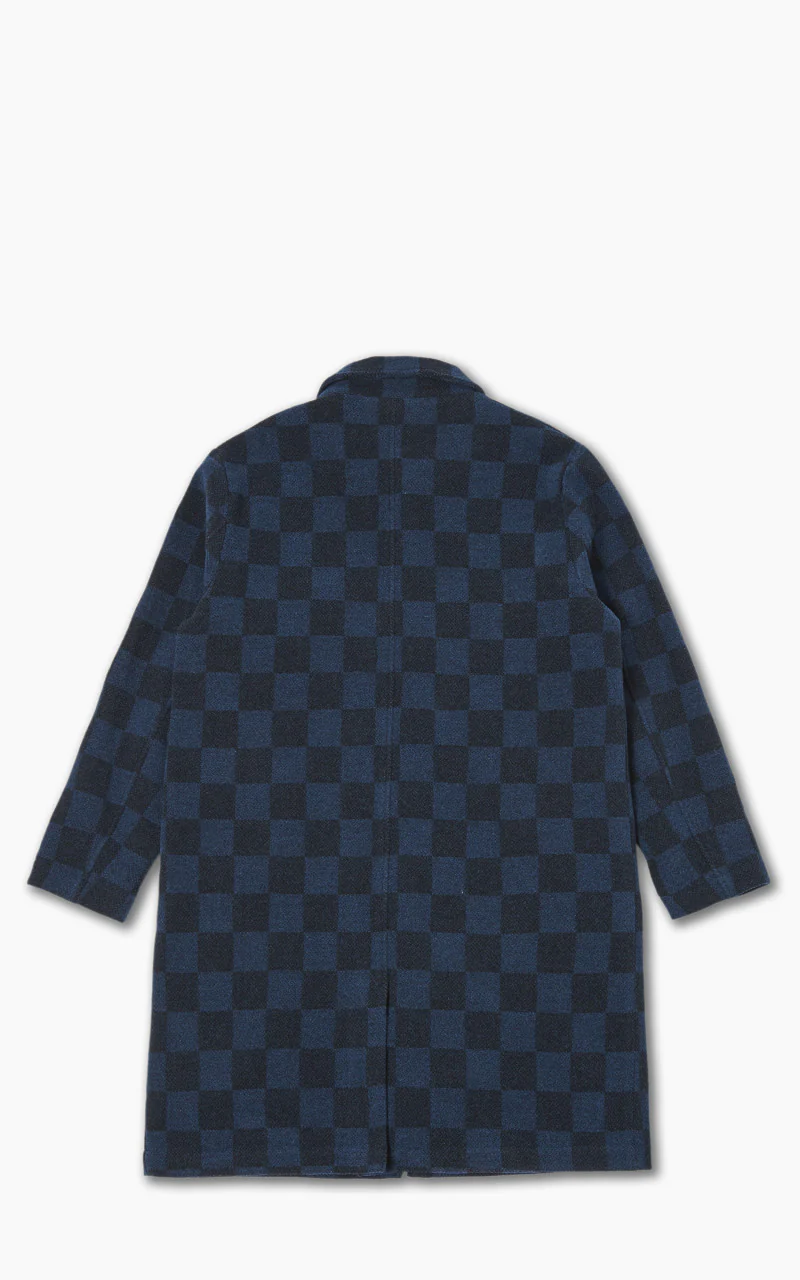 Universal Works Overcoat Checkboard Lambswool Navy - Image 3