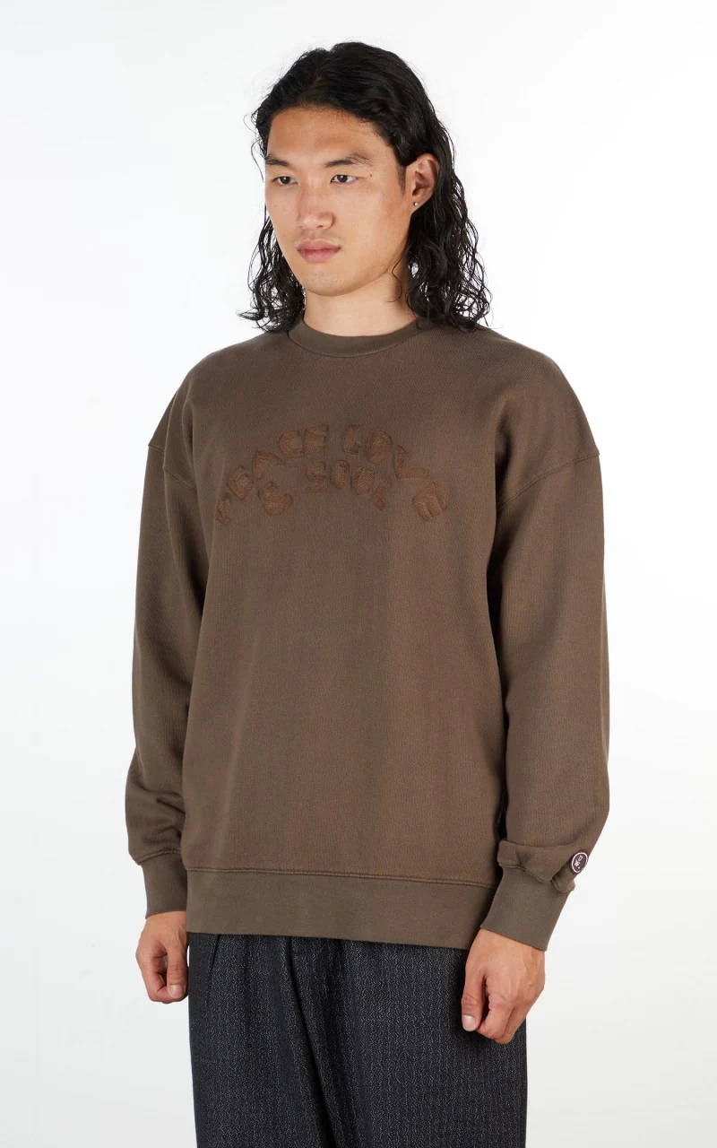 Universal Works Oversized Embroidered Sweatshirt Light Brown - Image 3