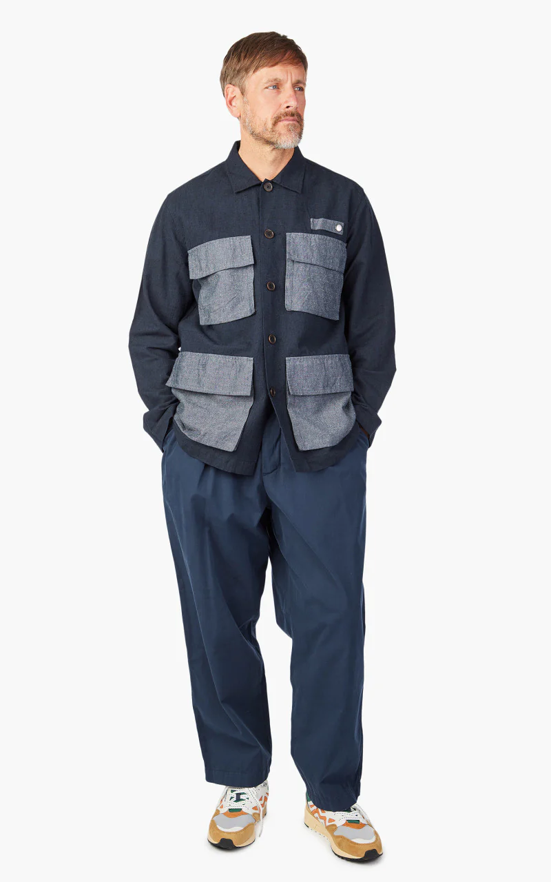 Universal Works Photographers Jacket Lord Cotton Linen Navy/Grey - Image 2