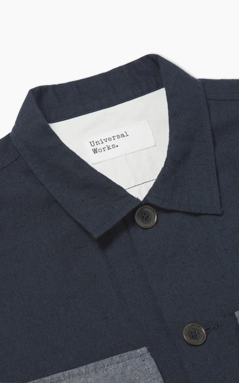 Universal Works Photographers Jacket Lord Cotton Linen Navy/Grey - Image 3