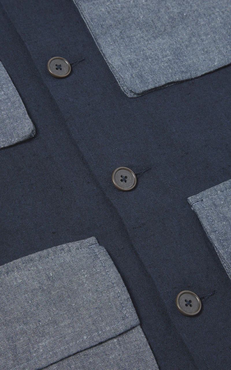 Universal Works Photographers Jacket Lord Cotton Linen Navy/Grey - Image 5