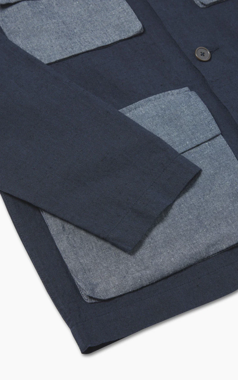 Universal Works Photographers Jacket Lord Cotton Linen Navy/Grey - Image 6