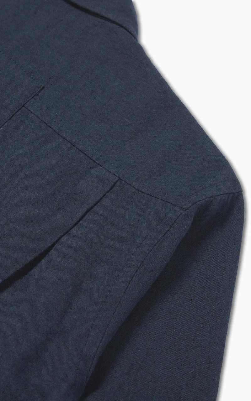 Universal Works Photographers Jacket Lord Cotton Linen Navy/Grey - Image 7
