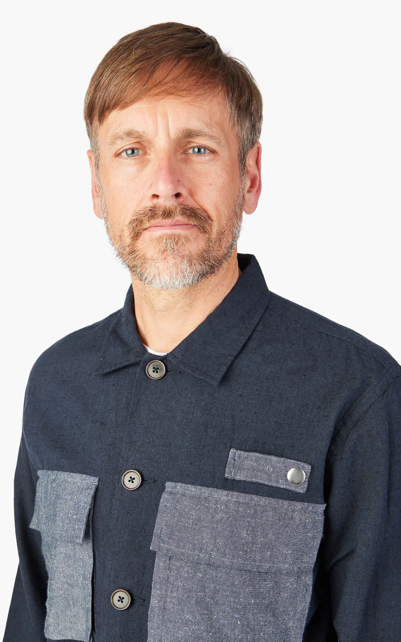 Universal Works Photographers Jacket Lord Cotton Linen Navy/Grey - Image 8