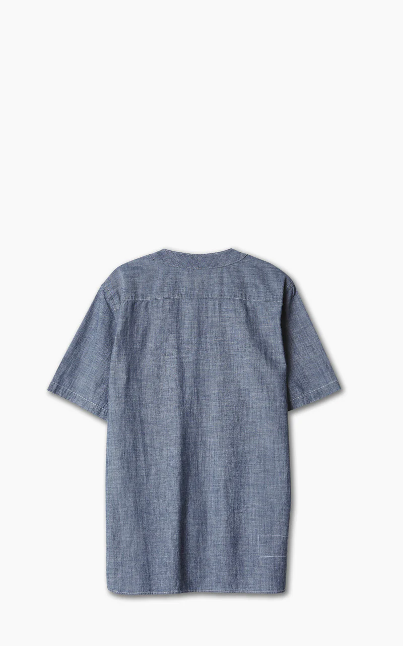 Universal Works S/S V Neck Overshirt Chambray Indigo - Image 7