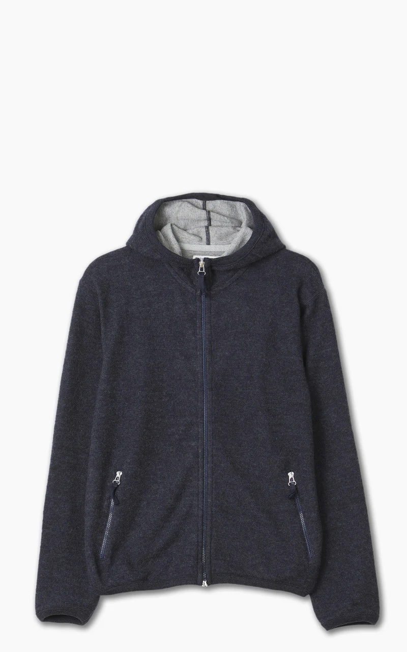 Universal Works Surfer Hoodie Wool Cotton Knit Blue