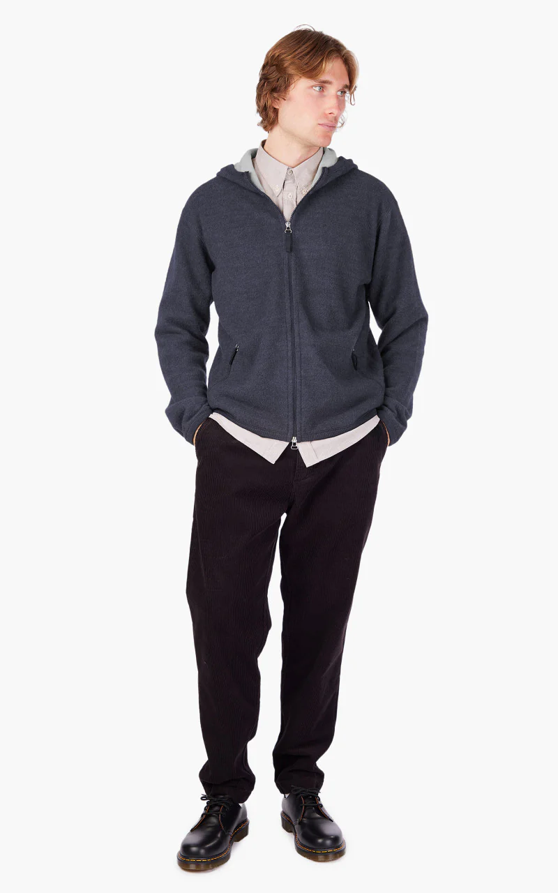 Universal Works Surfer Hoodie Wool Cotton Knit Blue - Image 2