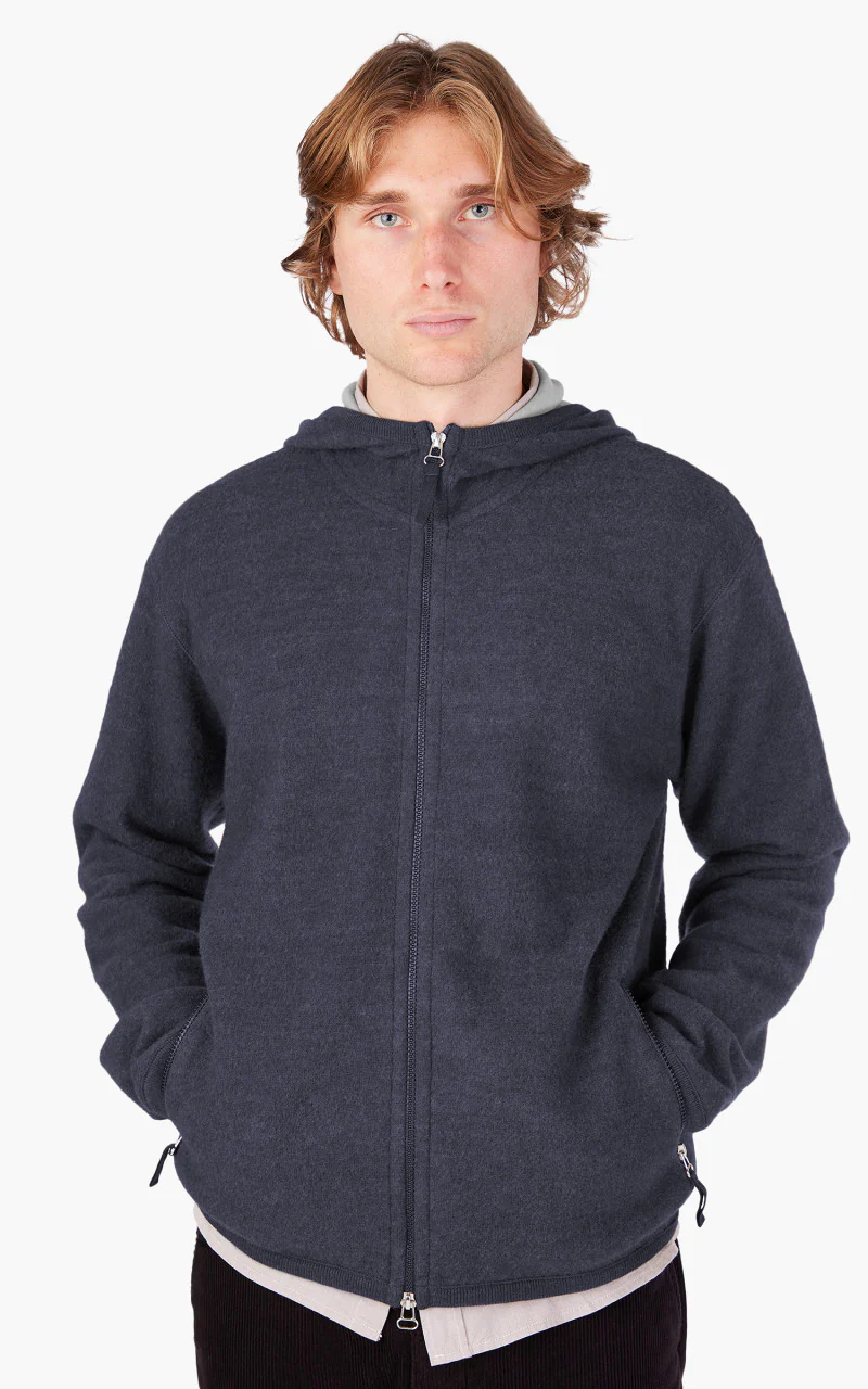 Universal Works Surfer Hoodie Wool Cotton Knit Blue - Image 3