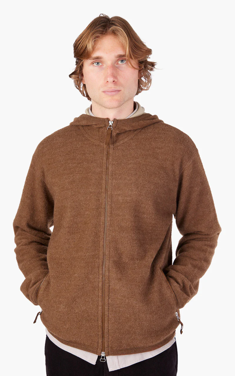 Universal Works Surfer Hoodie Wool Cotton Knit Brown - Image 4