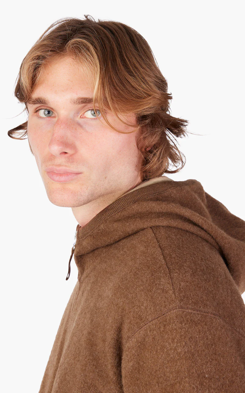 Universal Works Surfer Hoodie Wool Cotton Knit Brown - Image 5