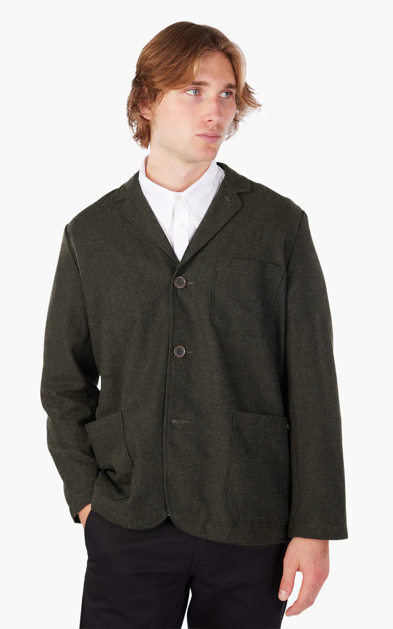 Universal Works Three Button Jacket Italian Tweed Olive - Image 2