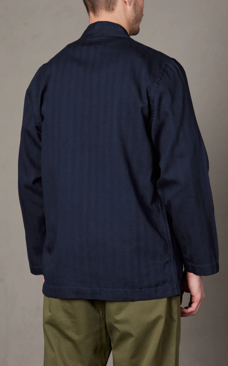 Universal Works Tie Front Jacket Herringbone Denim Indigo - Image 4