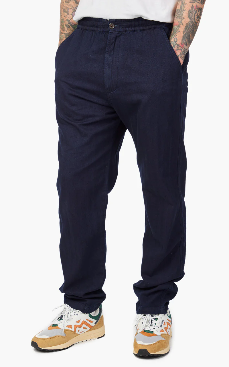 Universal Works Track Trouser Herringbone Denim Indigo - Image 4