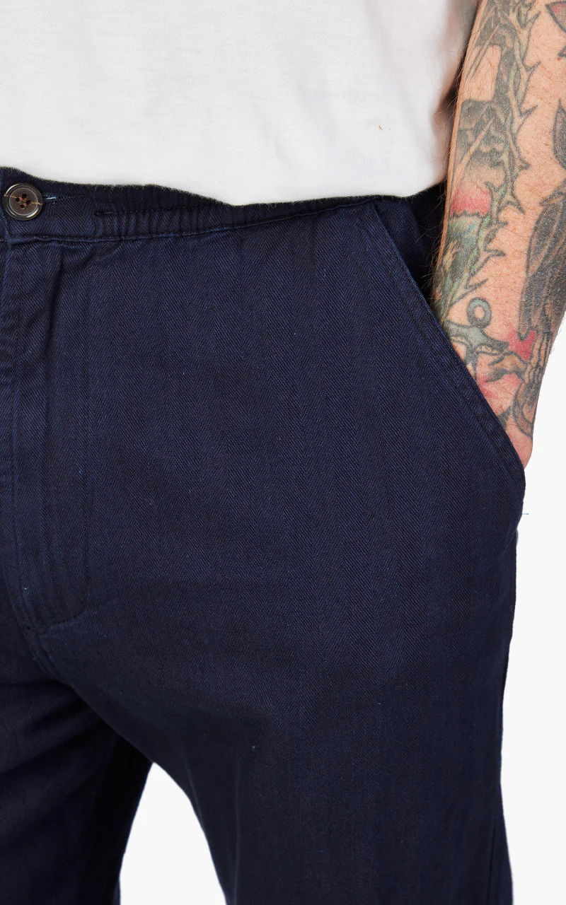 Universal Works Track Trouser Herringbone Denim Indigo - Image 6