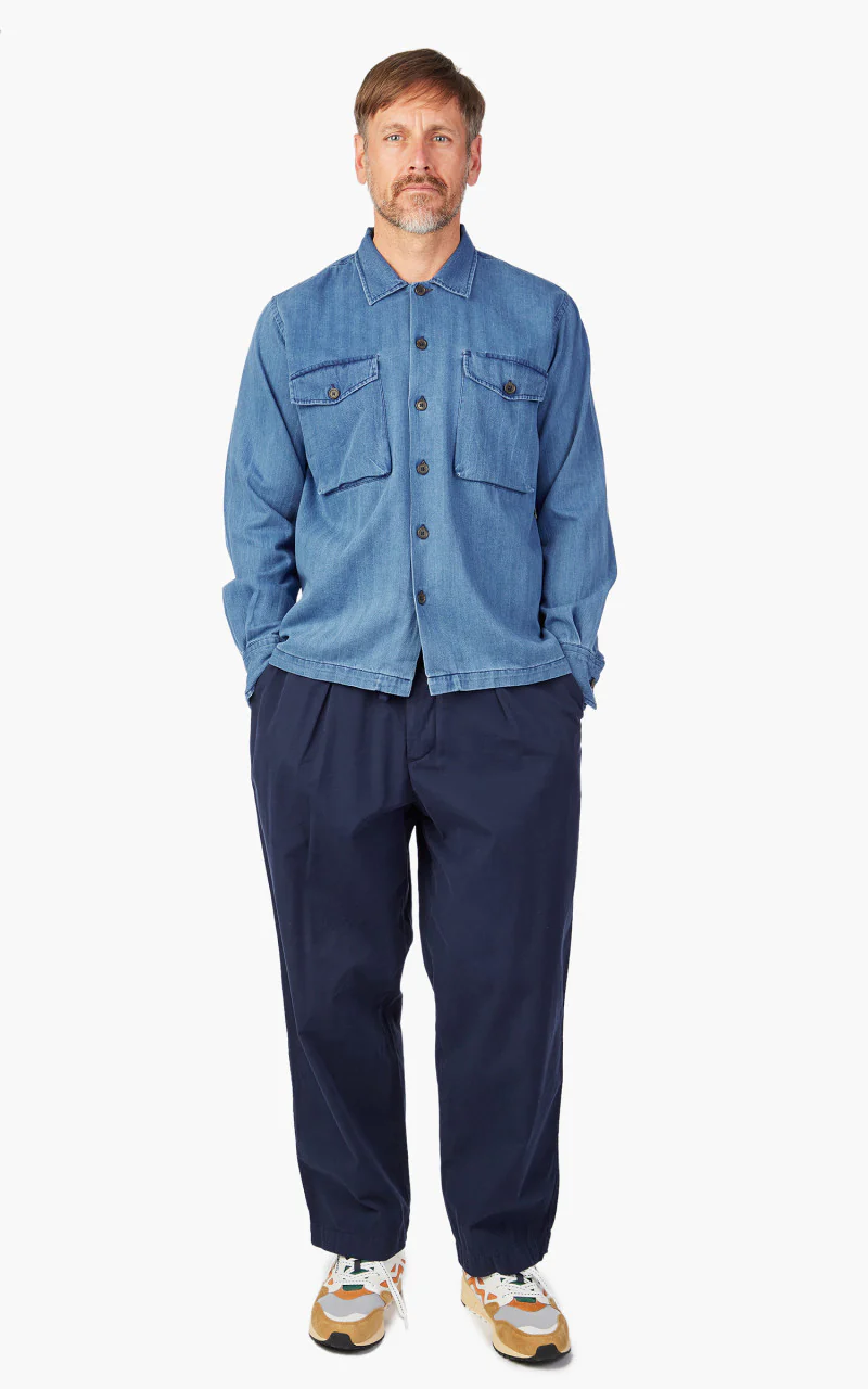 Universal Works Treck Shirt Herringbone Denim Faded Indigo - Image 2