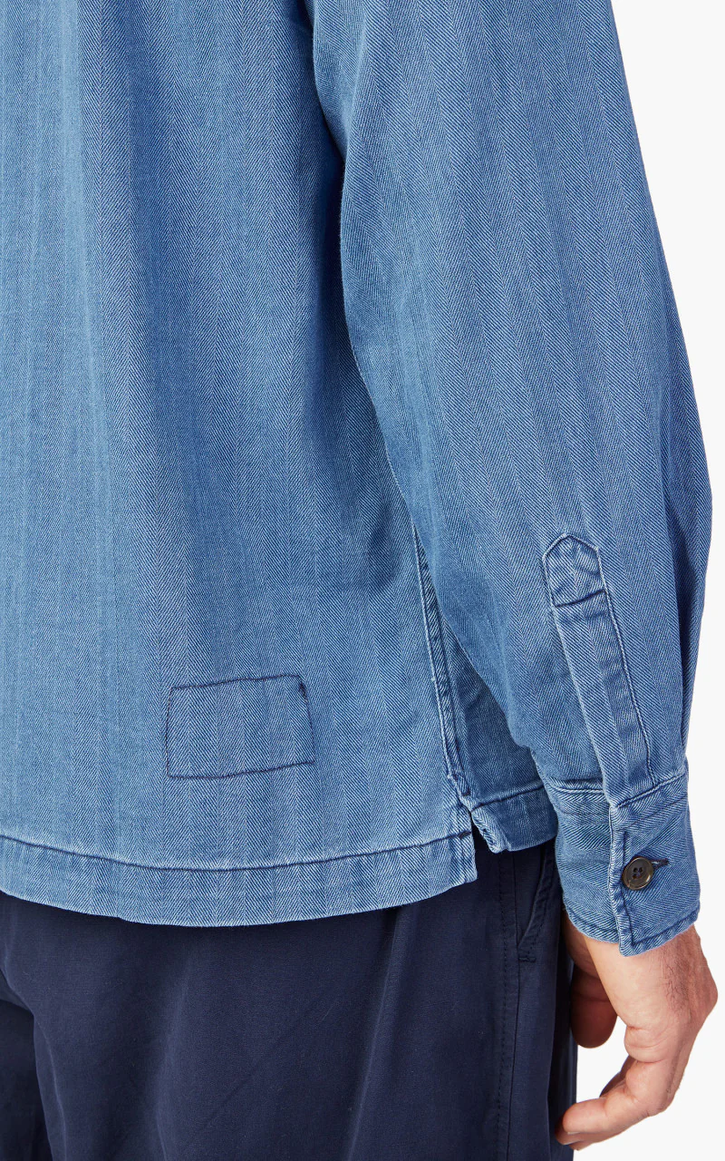 Universal Works Treck Shirt Herringbone Denim Faded Indigo - Image 6