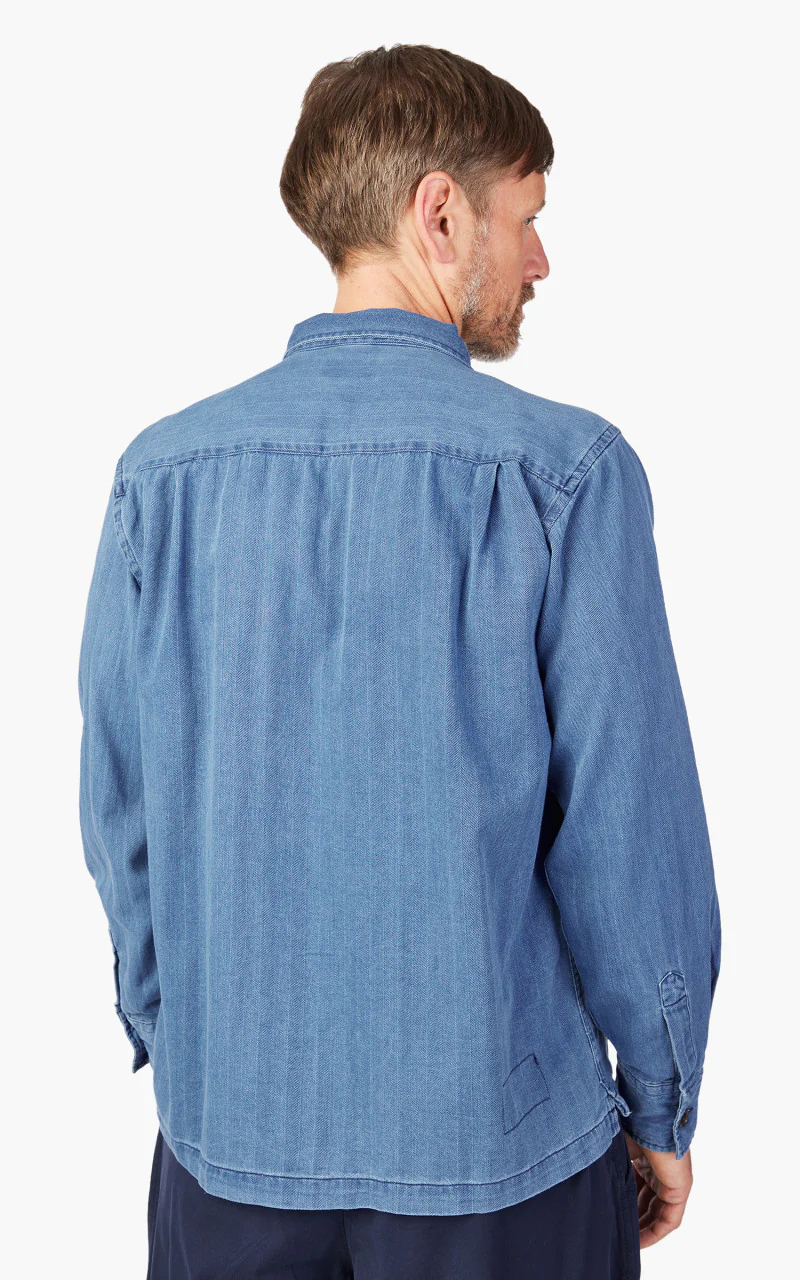Universal Works Treck Shirt Herringbone Denim Faded Indigo - Image 7