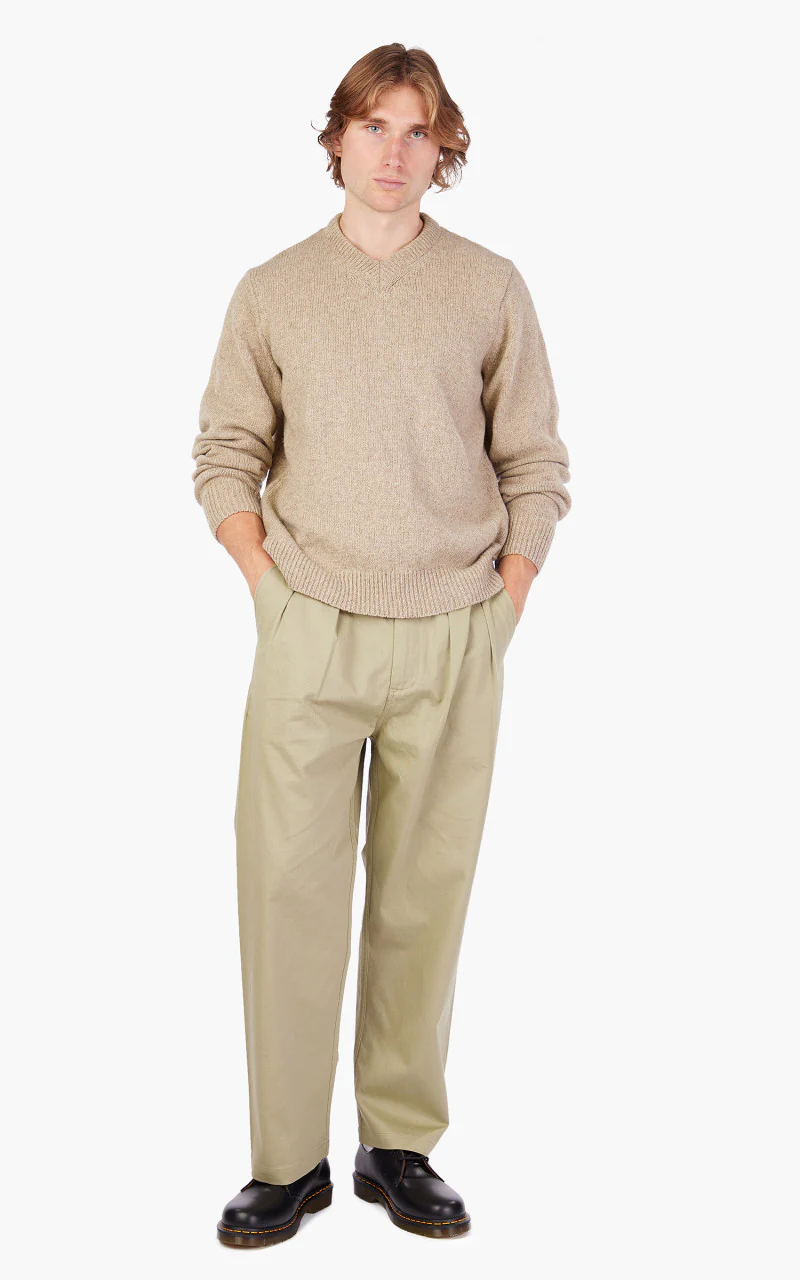 Universal Works V Neck Sweater Eco Wool Oatmeal - Image 2