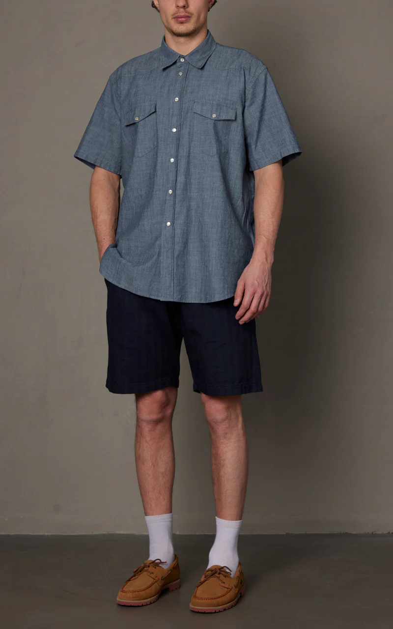 Universal Works Western Garage Shirt Chambray Indigo - Image 2