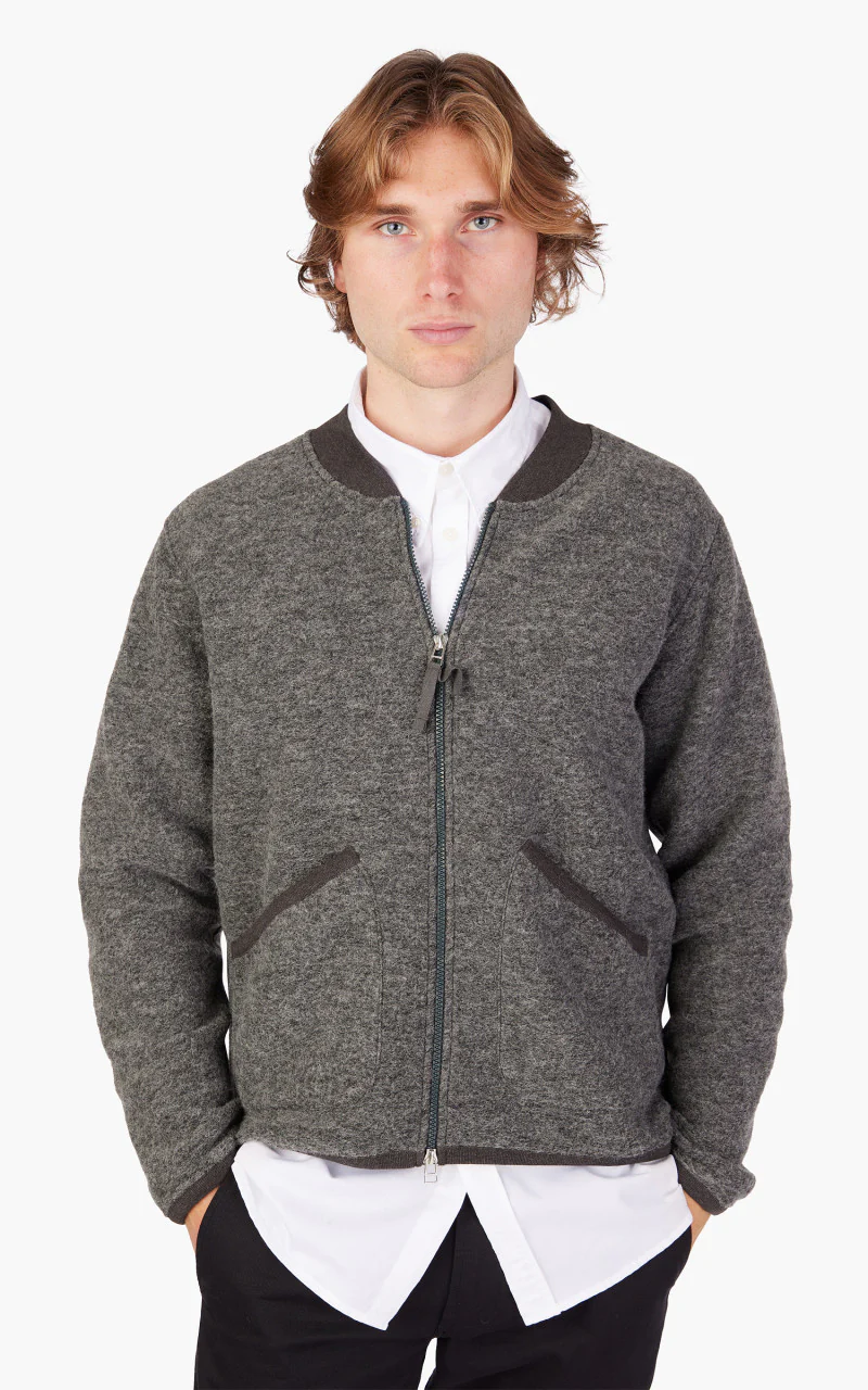Universal Works Zip Bomber Wool Fleece Grey Marl - Image 4