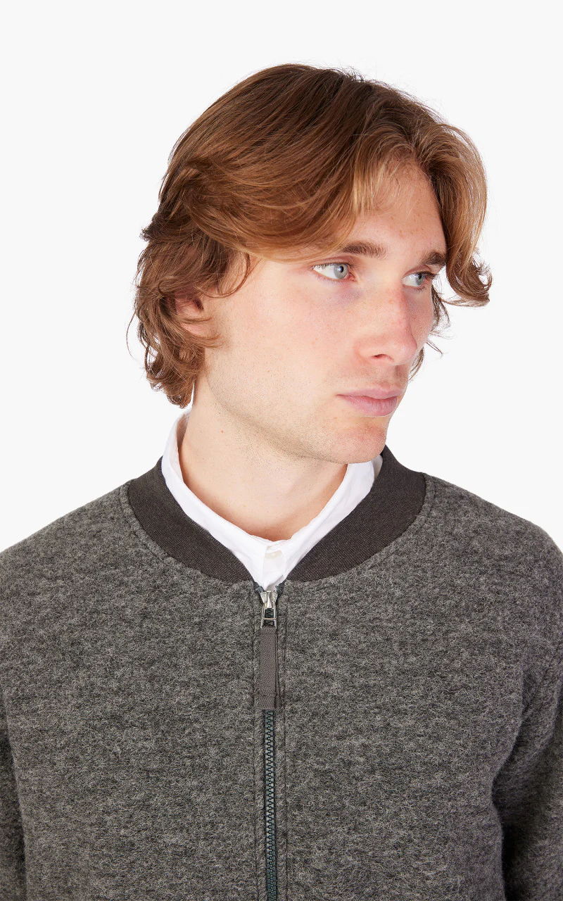 Universal Works Zip Bomber Wool Fleece Grey Marl - Image 6