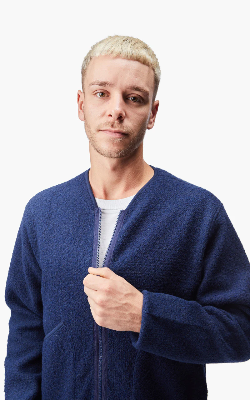 Universal Works Zip Liner Jacket Tibet Fleece Navy - Image 2