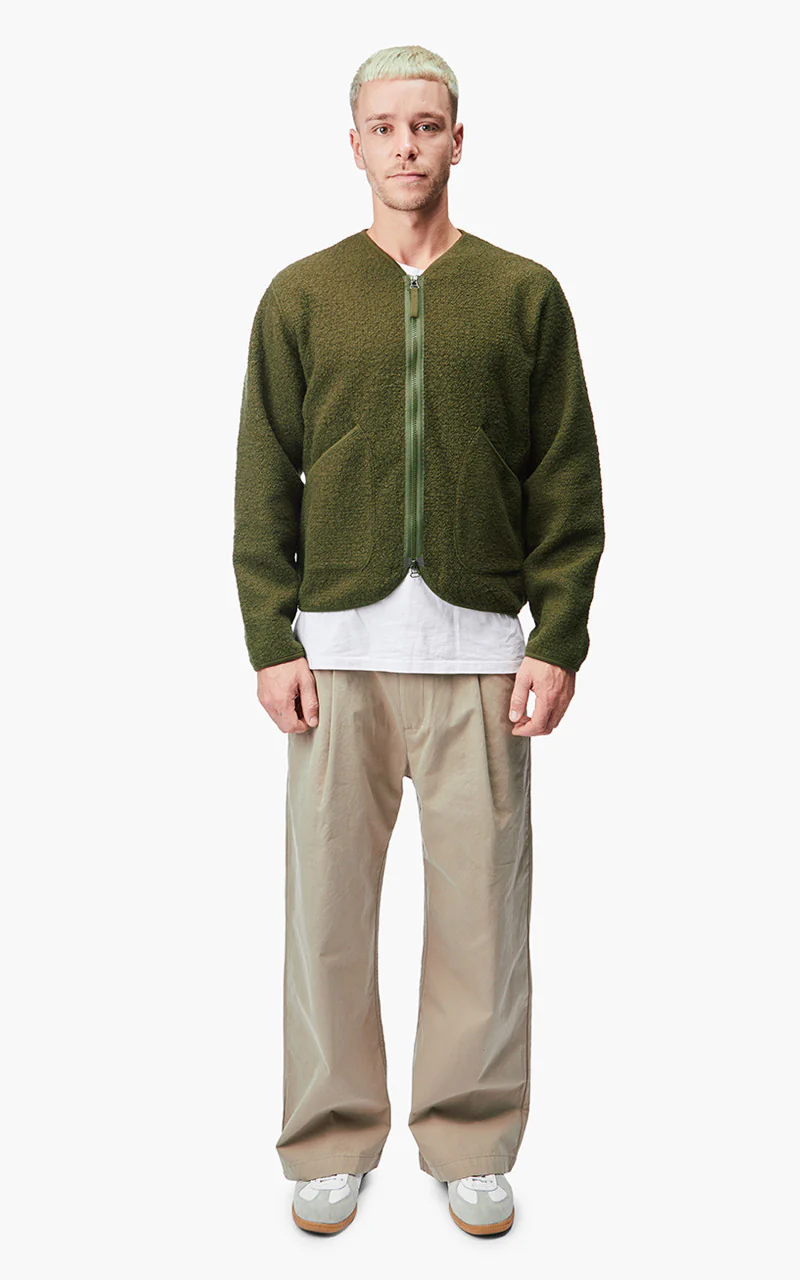 Universal Works Zip Liner Jacket Tibet Fleece Olive - Image 2