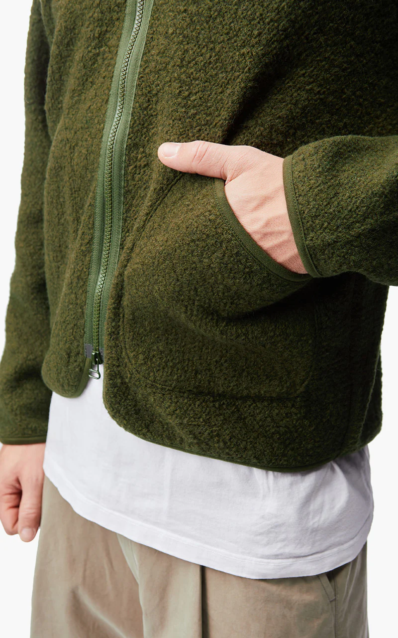 Universal Works Zip Liner Jacket Tibet Fleece Olive - Image 5