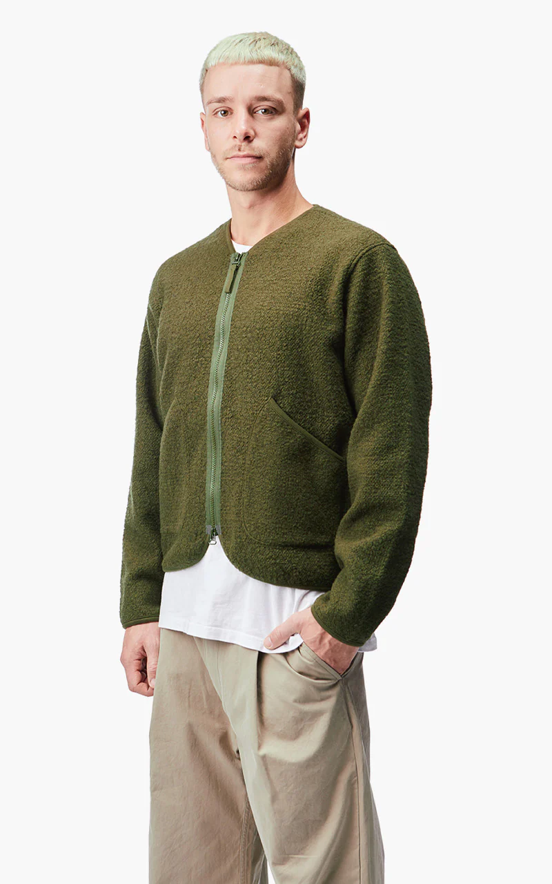 Universal Works Zip Liner Jacket Tibet Fleece Olive - Image 8