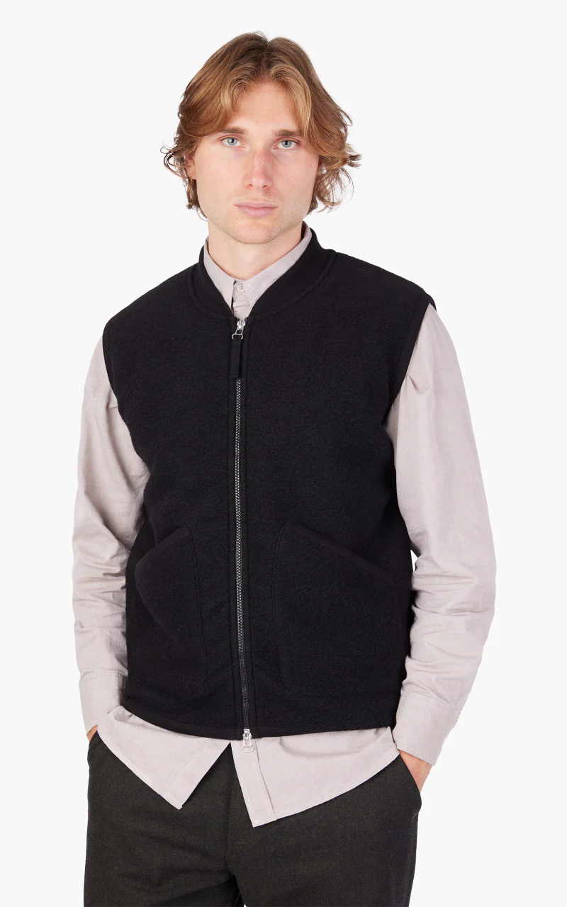 Universal Works Zip Waistcoat Wool Fleece Black - Image 4