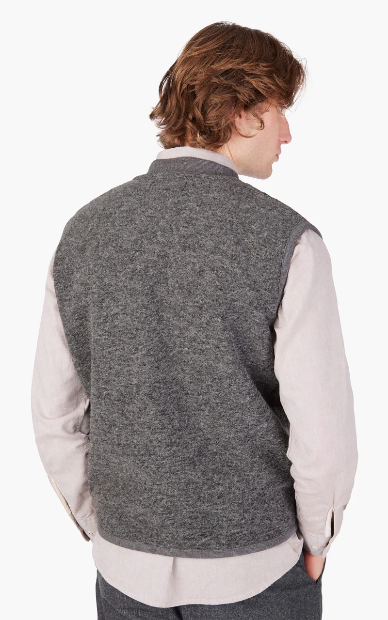 Universal Works Zip Waistcoat Wool Fleece Grey Marl - Image 10