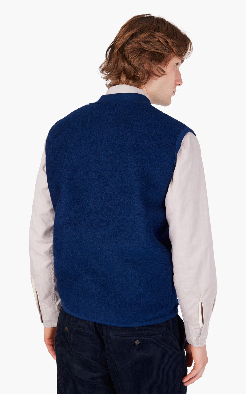 Universal Works Zip Waistcoat Wool Fleece Indigo - Image 10